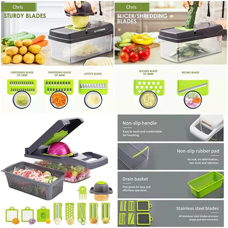 14-in-1 Multifunctional vegetable cutter & slicer - manual chopper for Fruits & Vegetables